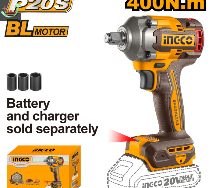  Máy siết bu lông dùng pin   20V-400Nm (không kèm pin  và sạc)