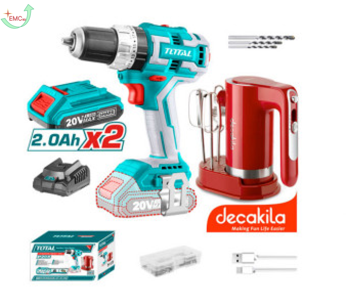  Bộ combo máy trộn cầm tay KMMX006R dùng pin và máy khoan búa không chổi than dùng pin Lithium ion 20V TIDLI20608