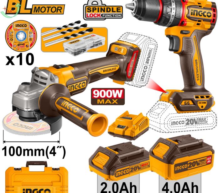  Bộ combo Máy mài góc (CAGLI21104) & Máy khoan  búa (CIDLI206681) dùng pin 20V
