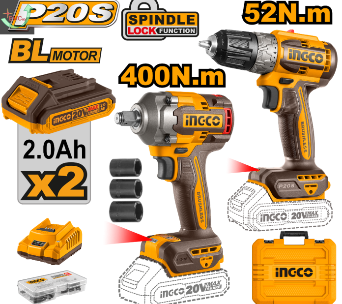 Bộ combo Máy khoan & máy siết bu lông dùng pin 20V
