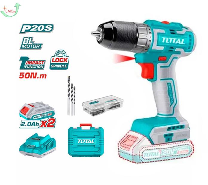 Máy khoan không chổi  than dùng pin 20V total TDLI20508