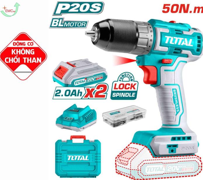  Máy khoan búa không chổi than dùng pin Lithium Ion total TIDLI20508