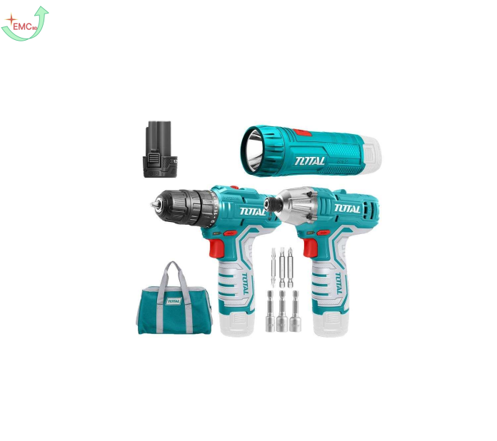  Bộ combomáy siết vít TIRLI1201, máy khoan TDLI12325 và đèn TWLI1223 dùng pin 12V