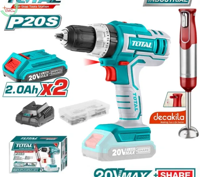 Bộ combo máy khoan búa TIDLI20031 dùng pin 20V và máy xay cầm tay KMJB023R hiệu DECAKILA