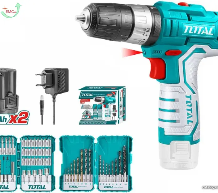 Bộ combo gồm máy khoan pin TIDLI12201 12V,45 tuavít, 16 mũi khoan