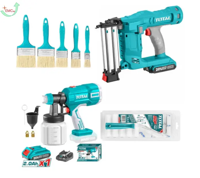  Bộ combo  súng bắn đinh TCBNLI2016 máy phun sơn TCSGLI20406 dùng pin 20V