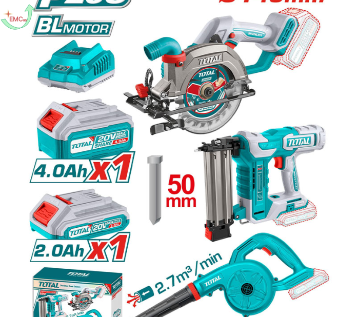 Bộ combo máy cưa đĩa tròn không chổi than TSLI1402 & máy thổi bụi TABLI20028 & máy bắn đinh TBNLI5005 dùng pin 20V