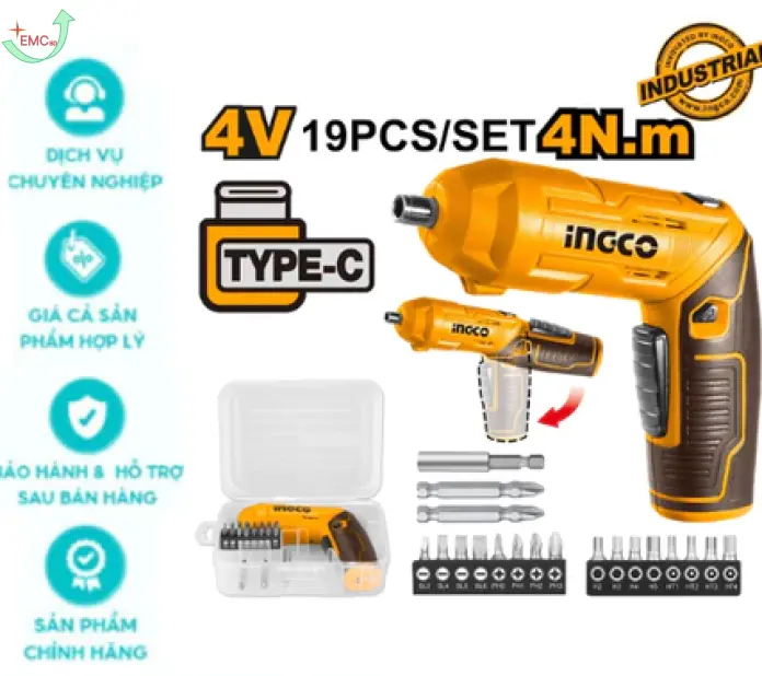Máy siết vít dùng pin 4V 4Nm (kèm 19 phụ kiện và không kèm cáp  sạc)
